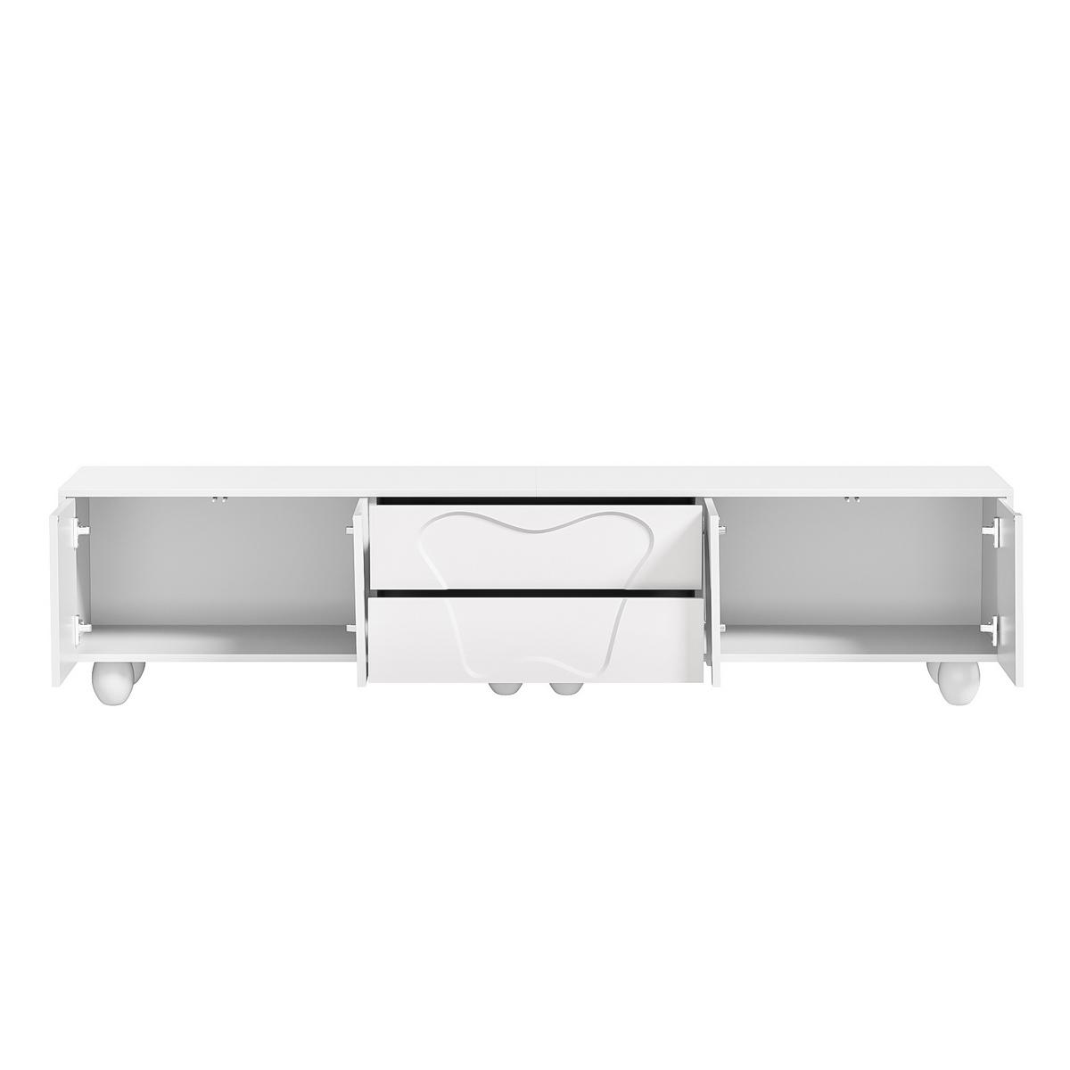 TV-LOWBOARD Weiß 180 cm mit geschwungenen Fronten & runden Holzbeinen - Weiß, Holzwerkstoff (180/42/40cm) - Urban Meuble
