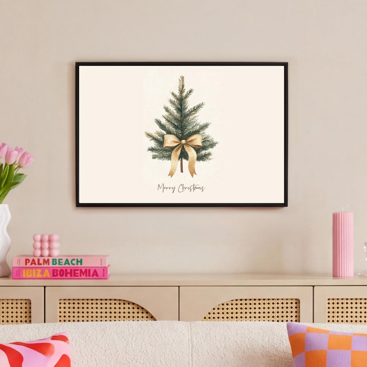 LEINWAND Bilder mit Rahmen - Weihnachtsbaum - Weihnachten - Frohe Weihnachten - Beige - 60x40 - Sandfarben, Textil (60/40cm) - MuchoWow