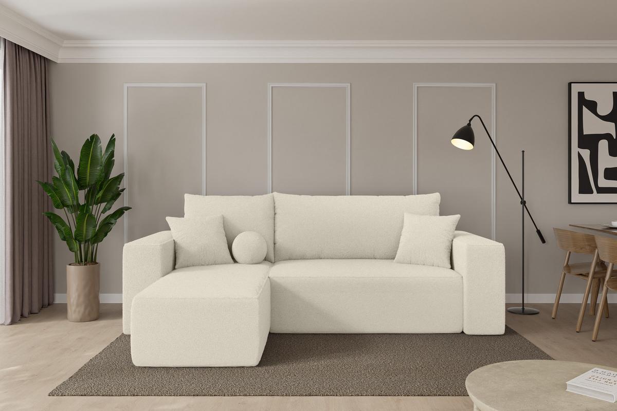 ECKSOFA mit Schlaffunktion Ottomane Links SENO-L 249x139x85 Beige Bouclé - Sandfarben/Beige, Holzwerkstoff/Kunststoff (249/139cm) - ALTDECOR