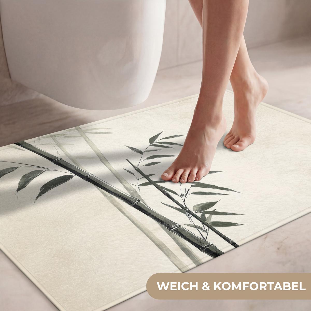 WC-VORLEGER Japandi - Bambus - Beige Toilettenteppich 90x60 cm - Ecru, Textil (90/1cm) - OnlyWow