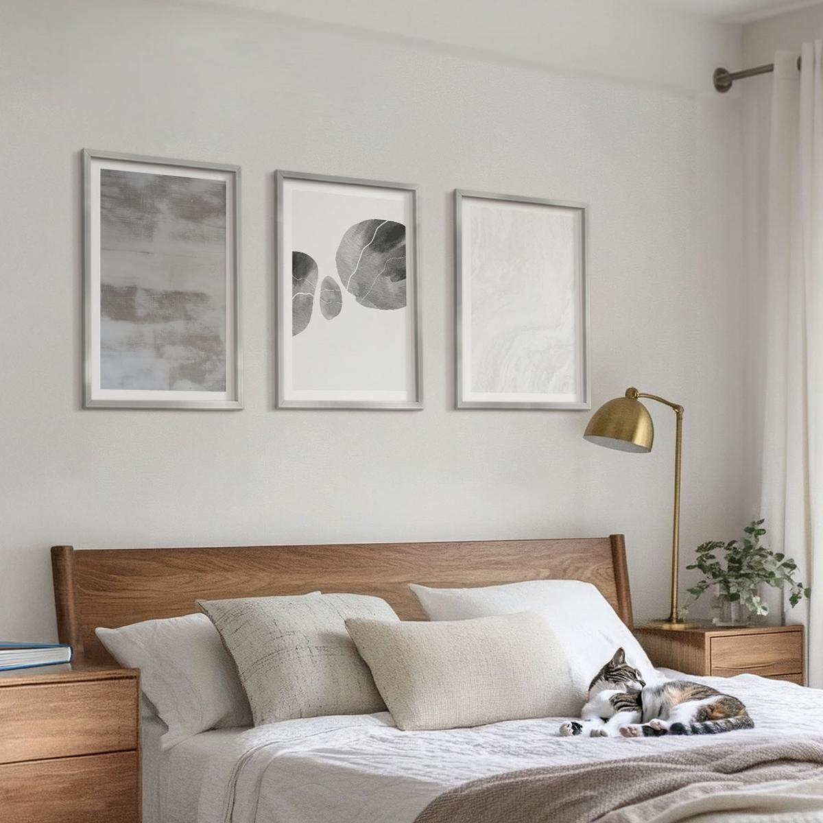 BILDER SET 3er Set - 40x60 cm Silberner Rahmen - Abstrakte moderne Strukturen - Silberfarben, Kunststoff (40/60cm) - TULUP