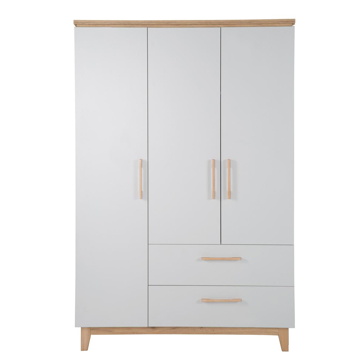 KLEIDERSCHRANK Caro 3-türig - Hellgrau, Holzwerkstoff (134.5/200/55cm) - Roba