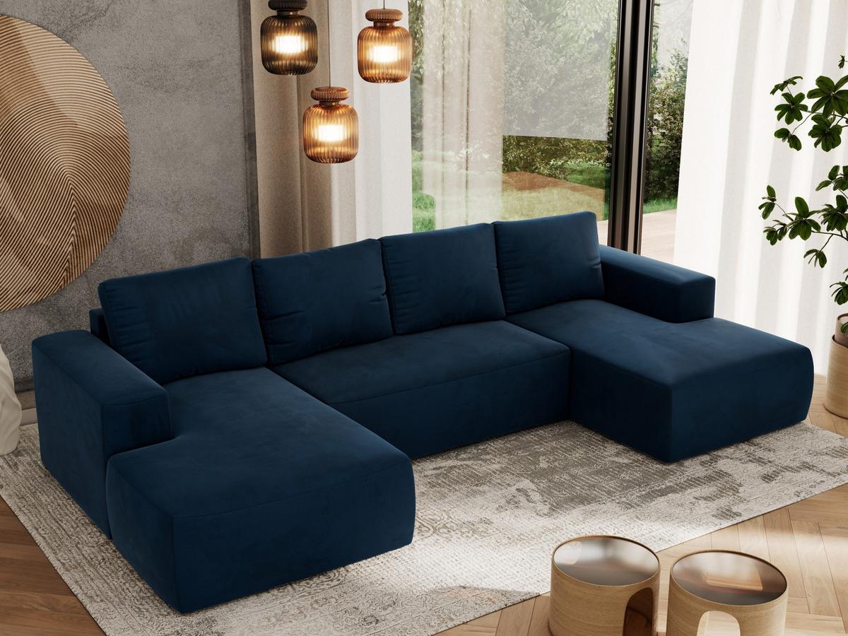 WOHNLANDSCHAFT TRENTINO U Dunkelblau Velvet - Schwarz/Dunkelblau, Kunststoff/Textil (334/91/163cm) - MKS