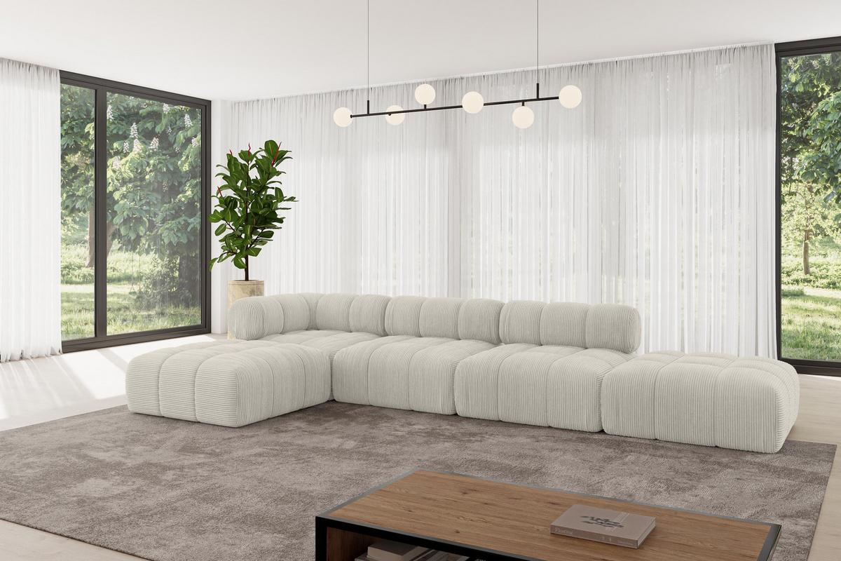 ECKSOFA modulares Sofa Kerru-L2 - 380x190x70 cm Creme Cord - Hellgrau/Creme, Holzwerkstoff/Textil (380/190cm) - ALTDECOR