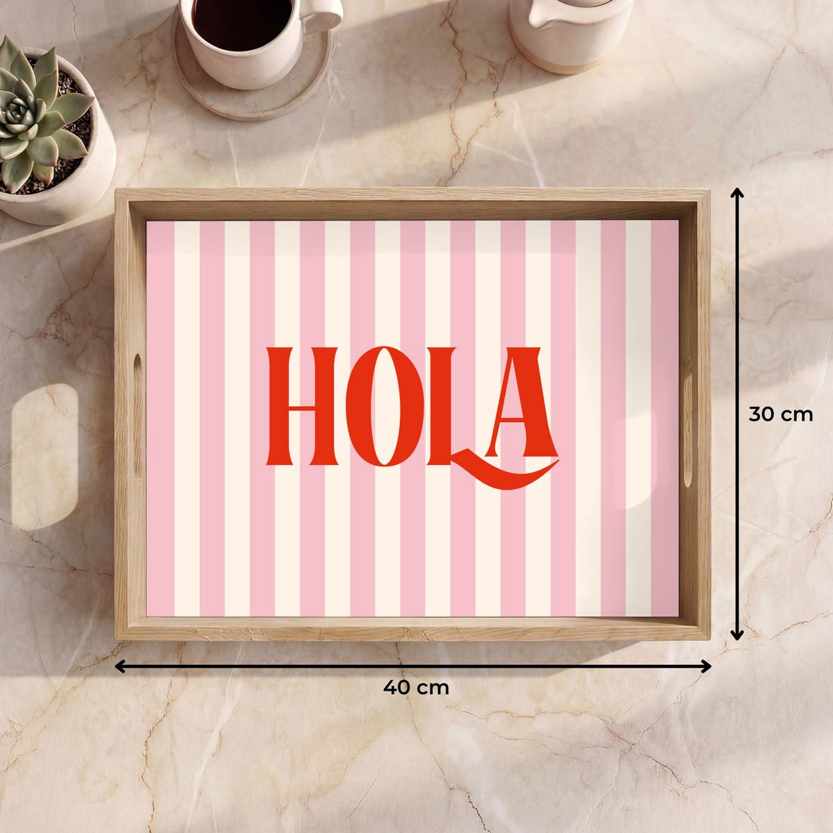 TABLETT Hola - Zitat - Streifen - Pastell - Rosa - Rot - Weiß 40x30 cm - Rosa, Holz (40/5/5cm) - OnlyWow