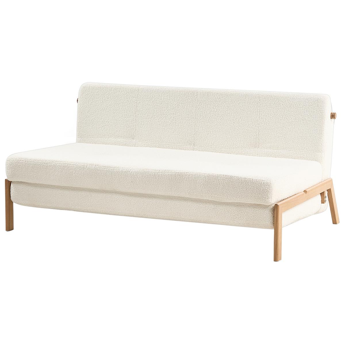 2-SITZER-SCHLAFSOFA Bouclé cremeweiß Edland - Hellbraun/Weiß, Textil (152/76/96cm) - Beliani