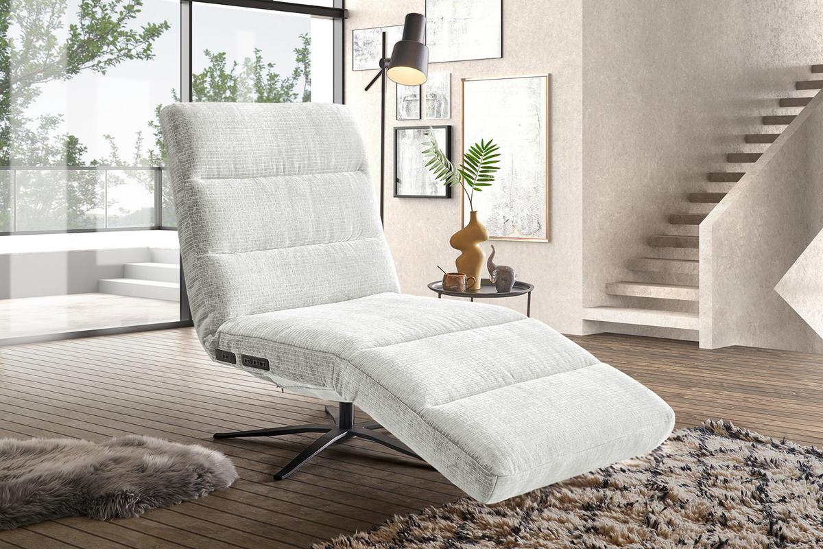 RELAXLIEGE ALINA Weiß Cord Relaxfunktion, Drehbar (360°) - Schwarz/Weiß, Textil/Metall (82/115/156cm) - KAWOLA