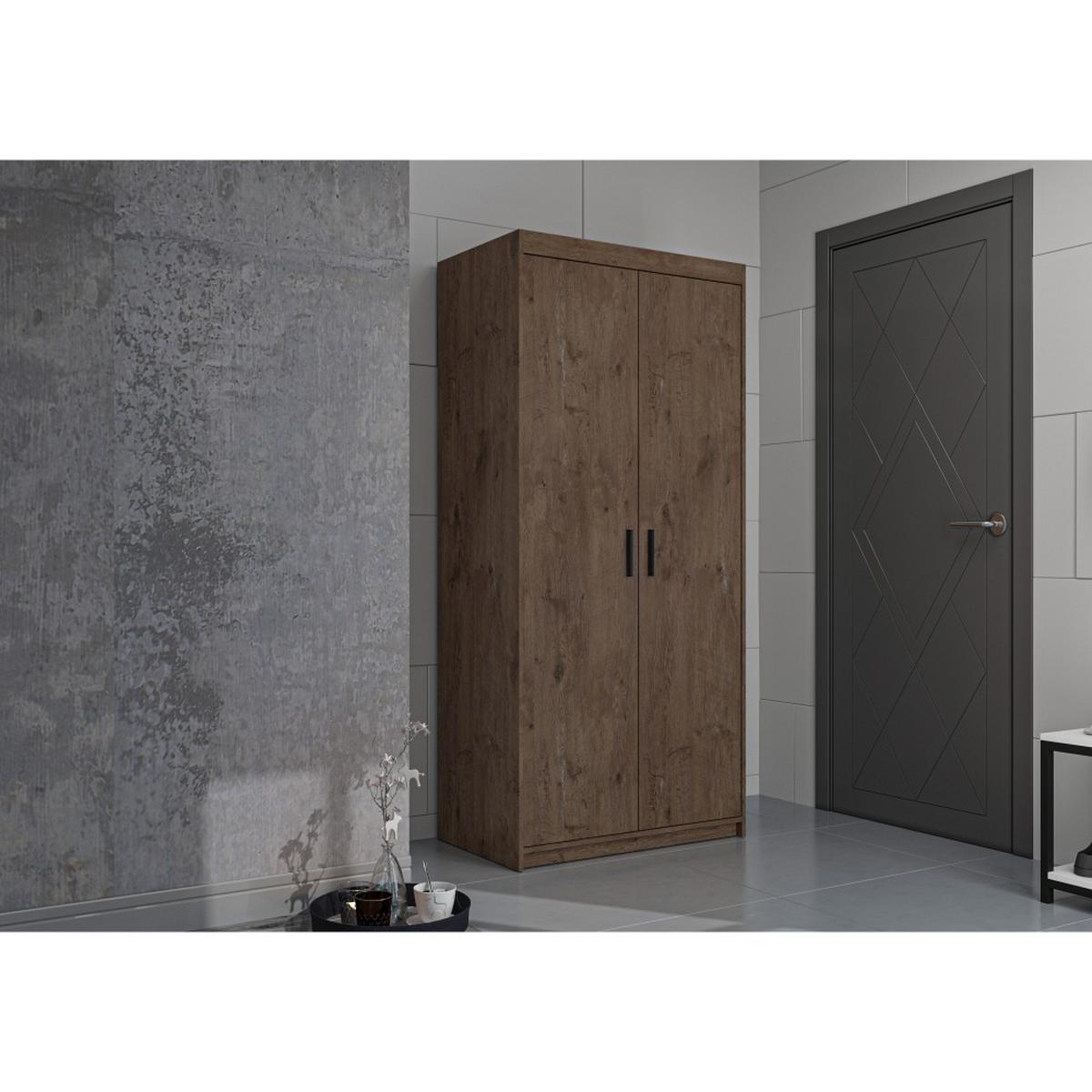 DREHTÜRENSCHRANK Elena mit 2 Türen, ohne Spiegel, Eiche Geölt - Eichefarben, Holzwerkstoff (90/190/53cm) - Beautysofa