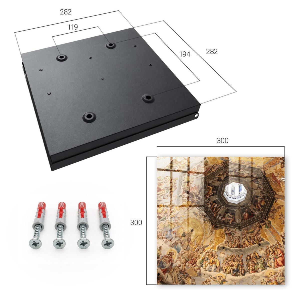 SCHLÜSSELBOX Schwarz 30x30 cm- Türöffnung nach rechts - Religiöse Fresken - Gelb, Metall (30/30/5cm) - TULUP