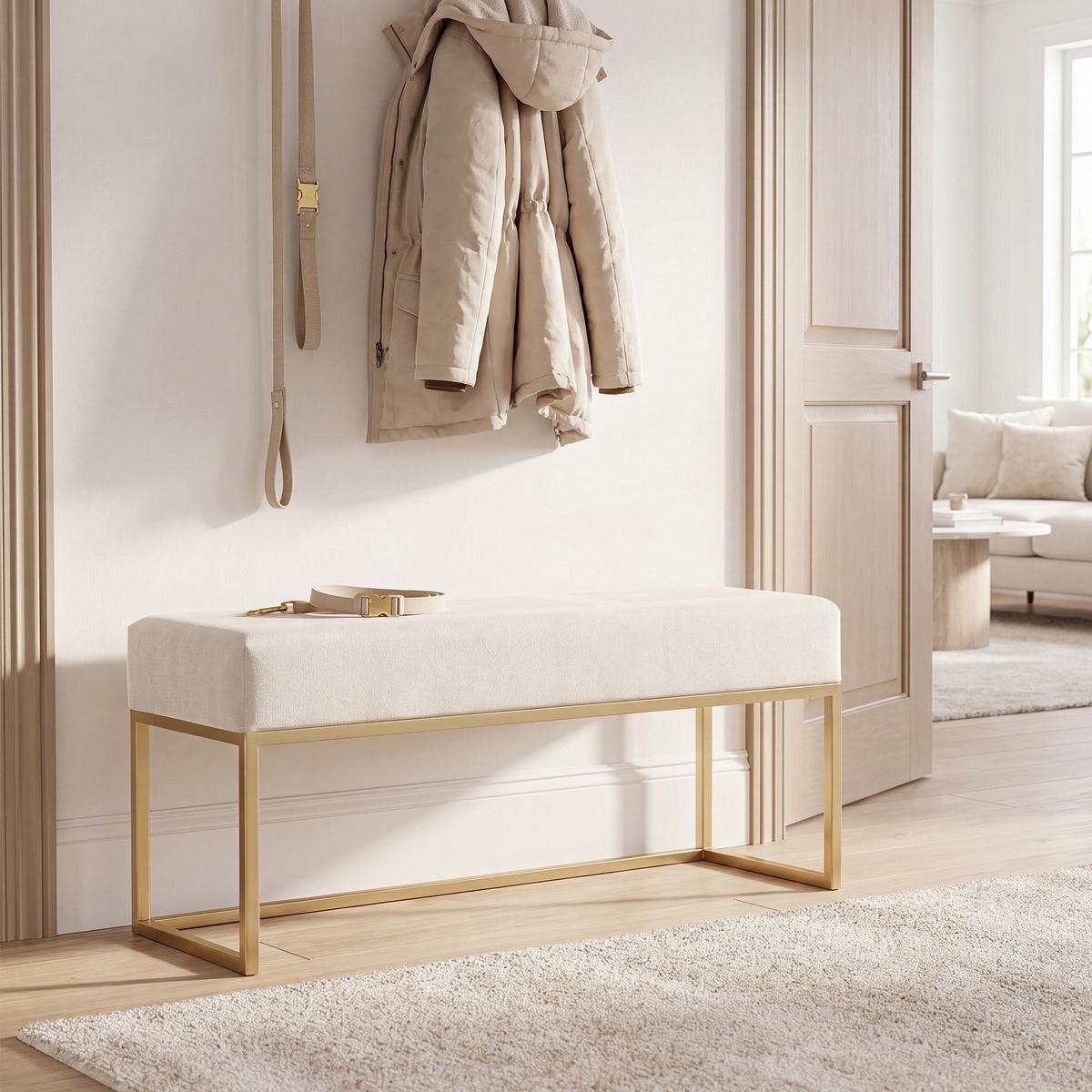 POLSTERBANK PURE 90 cm, Metallgestell, Goldfarben / Creme - Creme, Textil/Metall (90/44/30cm) - Idohome