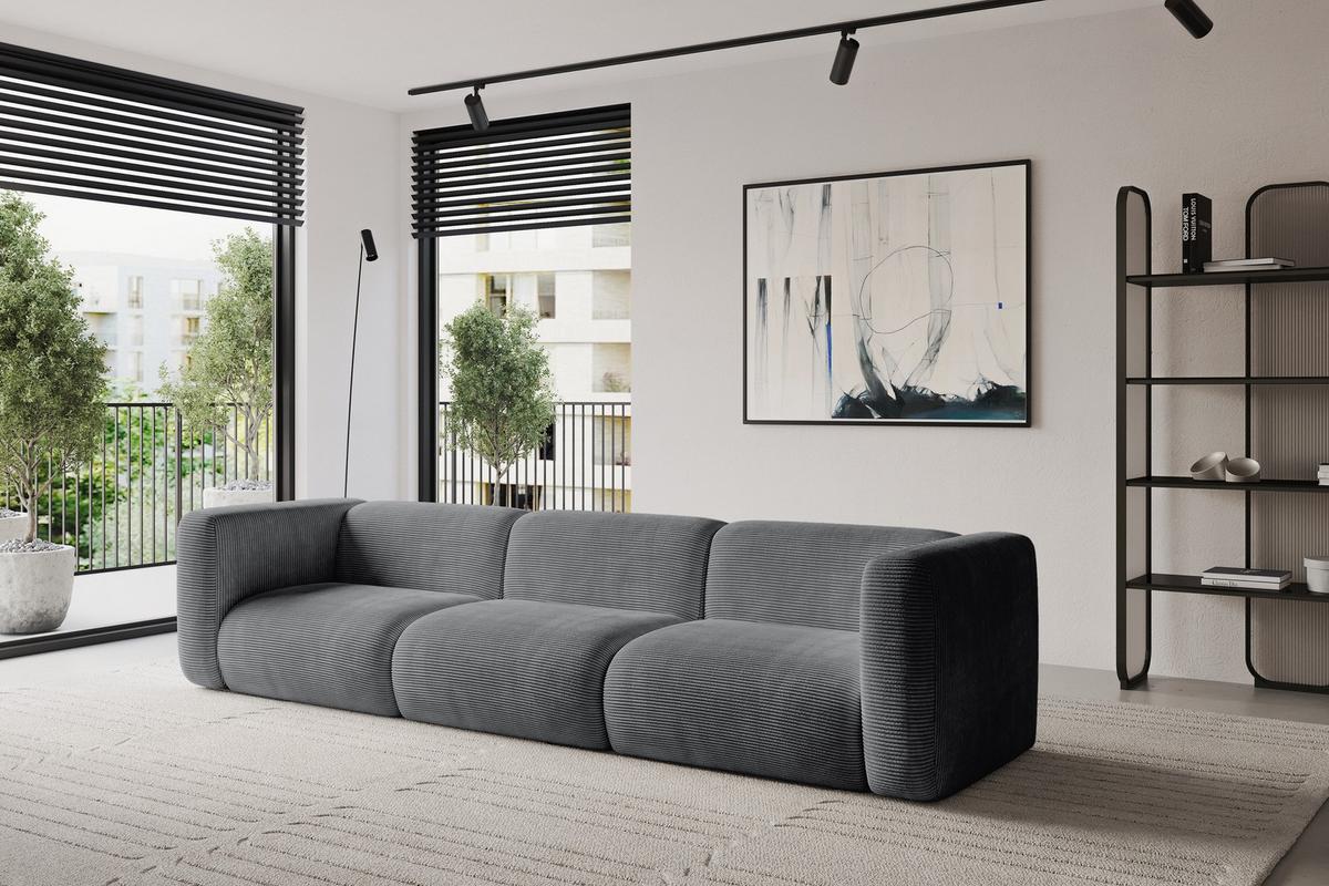 MODULARES Sofa 3-SITZER MIRA-S2 319x89x70 Dunkelgrau cm Cord - Dunkelgrau/Graphitfarben, Holzwerkstoff/Kunststoff (319/70/89cm) - ALTDECOR