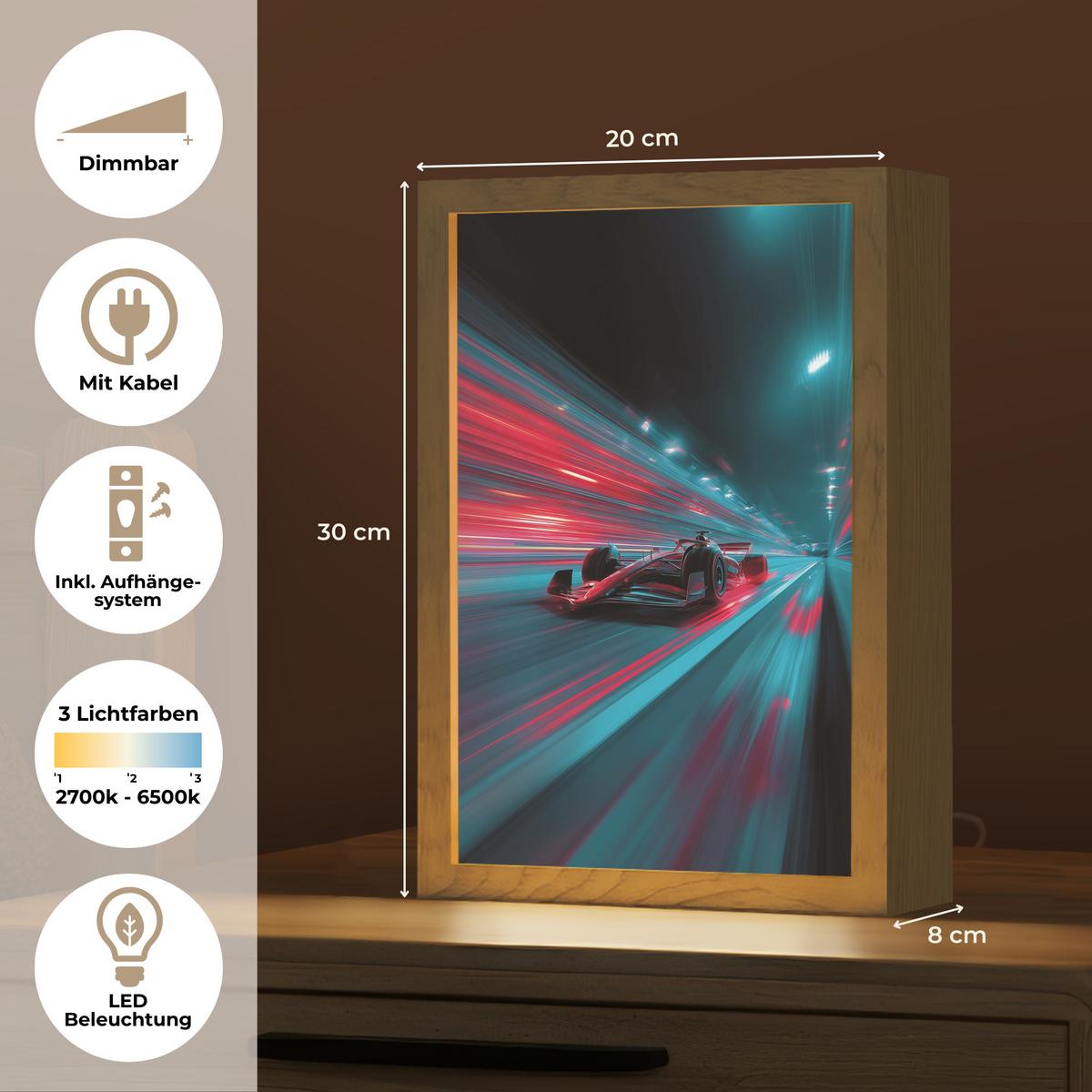 NACHTTISCHLAMPE Rennwagen - Rot - Geschwindigkeit 20x30 cm - Türkis, Holzwerkstoff (8/20/30cm) - OnlyWow