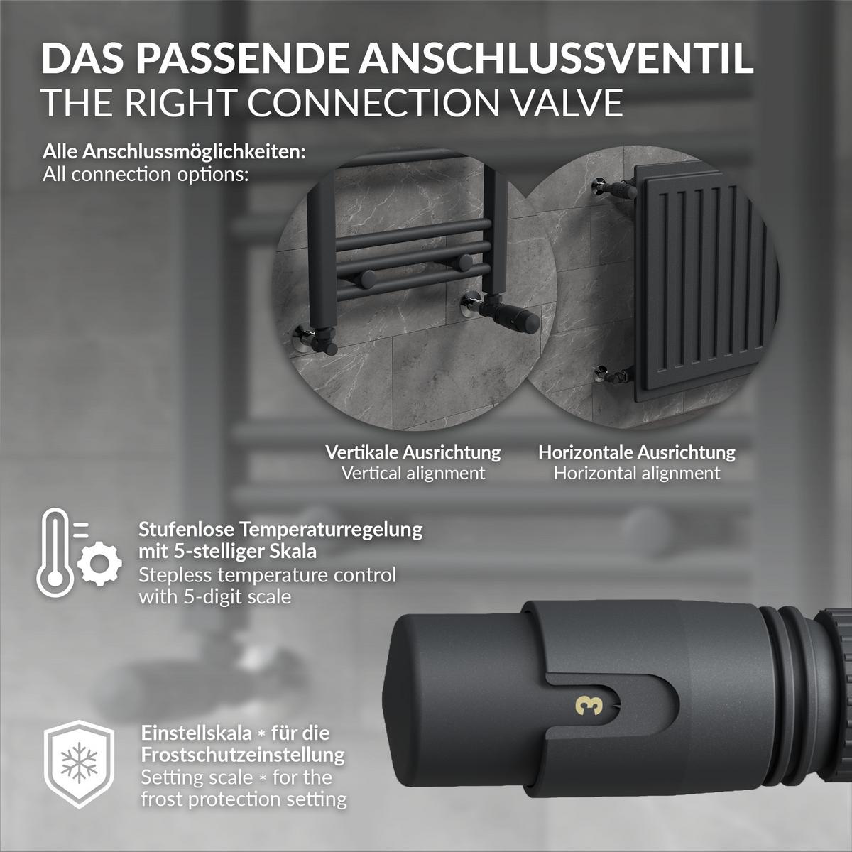 HEIZKÖRPERVENTIL 1/2 Zoll Heizungsventil für Heizkörper Eckventil Anthrazit - Anthrazit, Metall (3/3.9/4.3cm) - LuxeBath