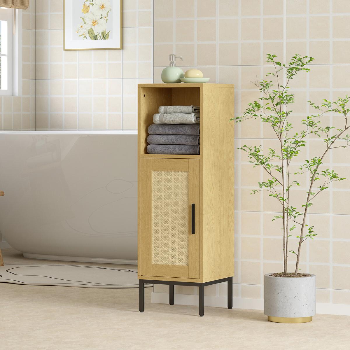 BADEZIMMERSCHRANK Spanplatte Stahl Naturholz - Schwarz/Naturfarben, Holzwerkstoff/Kunststoff (30/94/30cm) - HOMCOM
