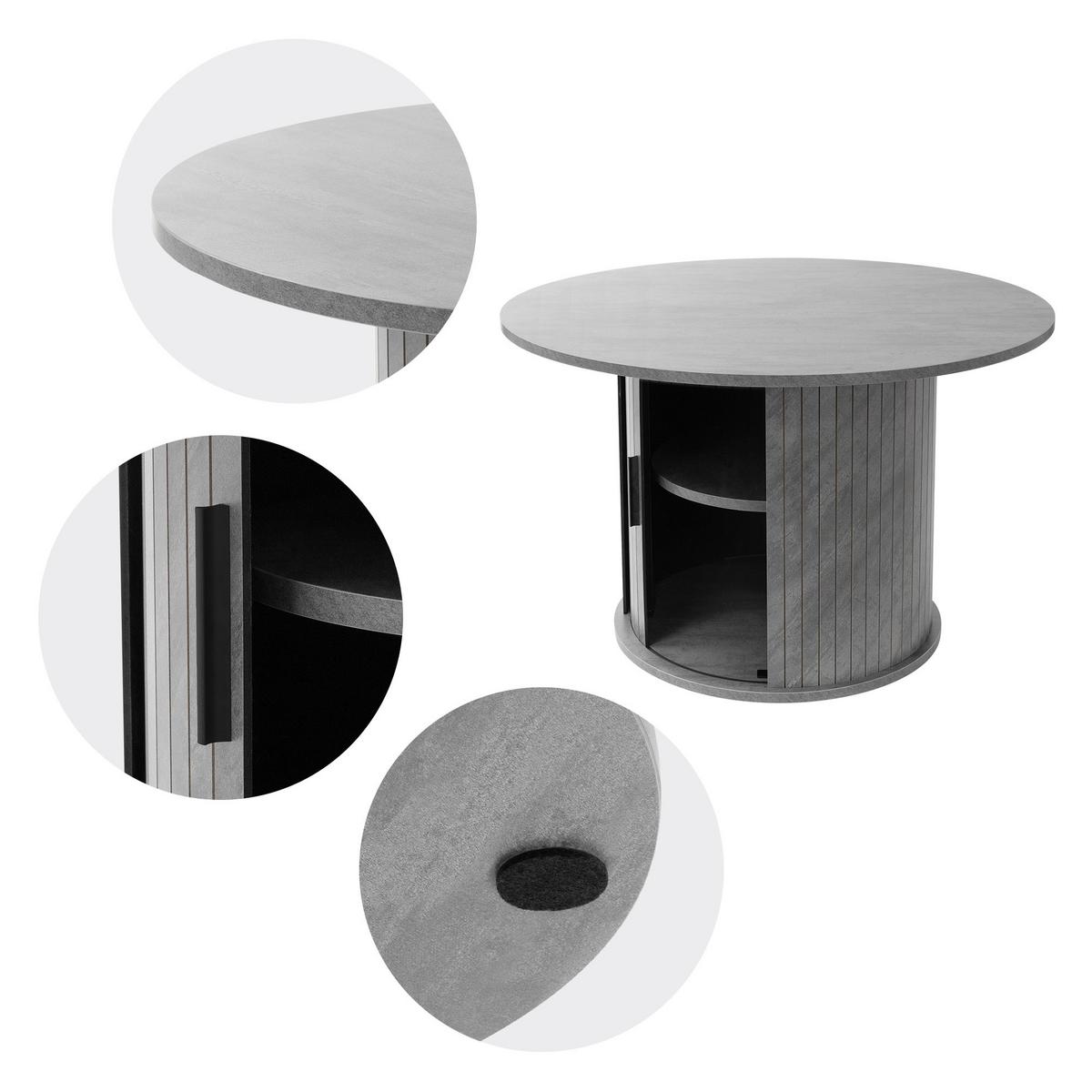 COUCHTISCH mit Schiebetür und Stauraum rund Ø80x50 cm Beton-Optik Grau - Grau, Holz (80/80/50cm) - ML-DESIGN