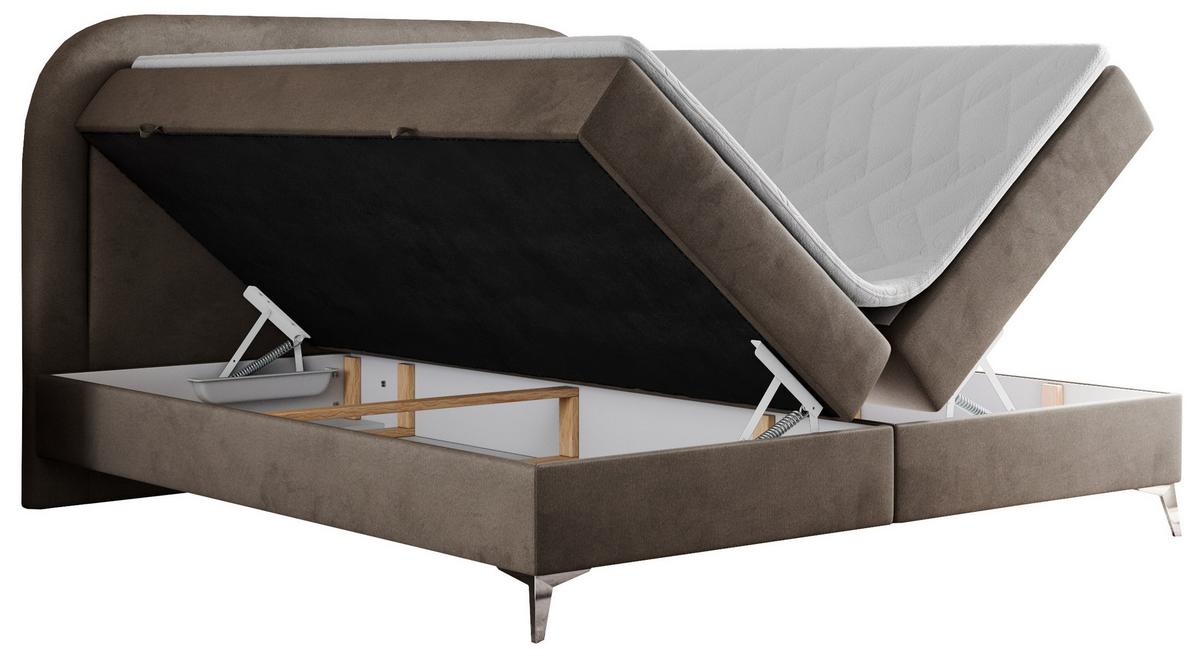 BOXBETT EIRA 180/200 Braun Velvet - H4 - Silberfarben/Braun, Holz/Textil (180/200cm) - MKS