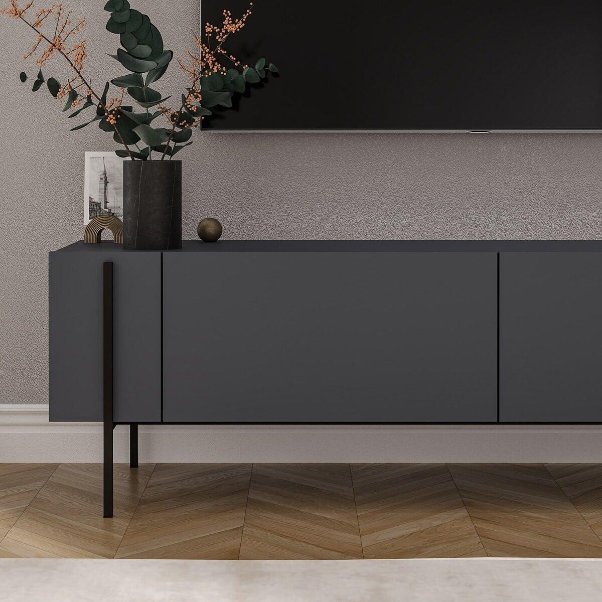 TV-MÖBEL mit 2 klappbaren Türen und Metallfüßen 31,4/160/45,6 cm - Anthrazit, Holzwerkstoff (31.4/45.6/36cm) - Calicosy