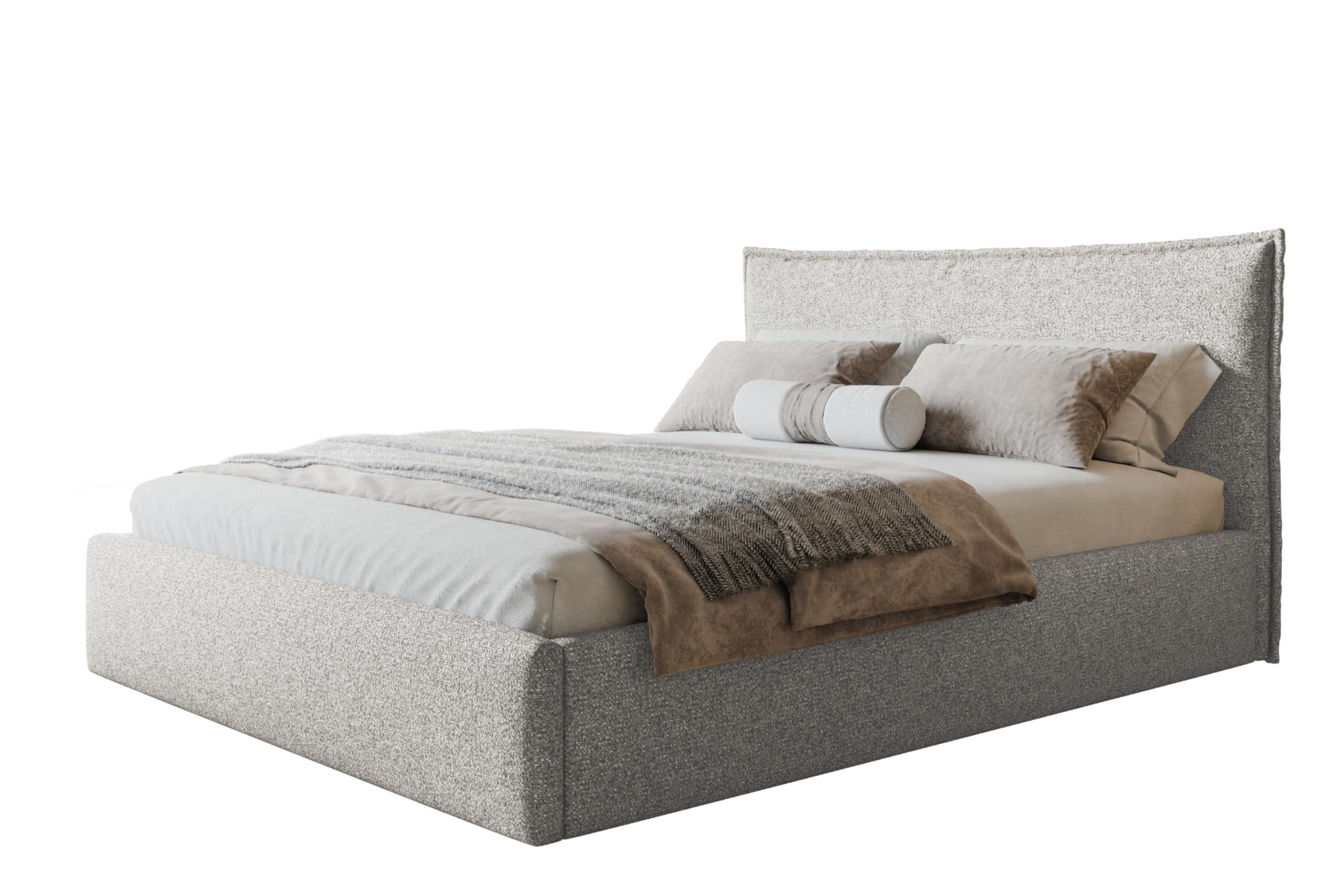 BETT 160x200 - Polsterbett mit Bettkasten und Metallrahmen - Modern Betten - Eleganter Puente-Stoff - Kollektion Rimini - Grau - Grau, Holz/Textil (160/200cm) - Alpi-Möbel