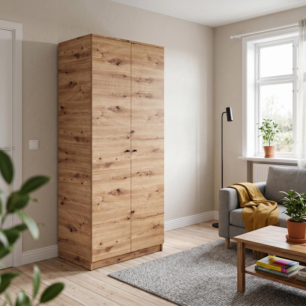 DREHTÜRENSCHRANK NATURIO 80/190/56cm 2-türig Eiche Artisan - Eiche Artisan, Holzwerkstoff (80/190/56cm) - MASSENO