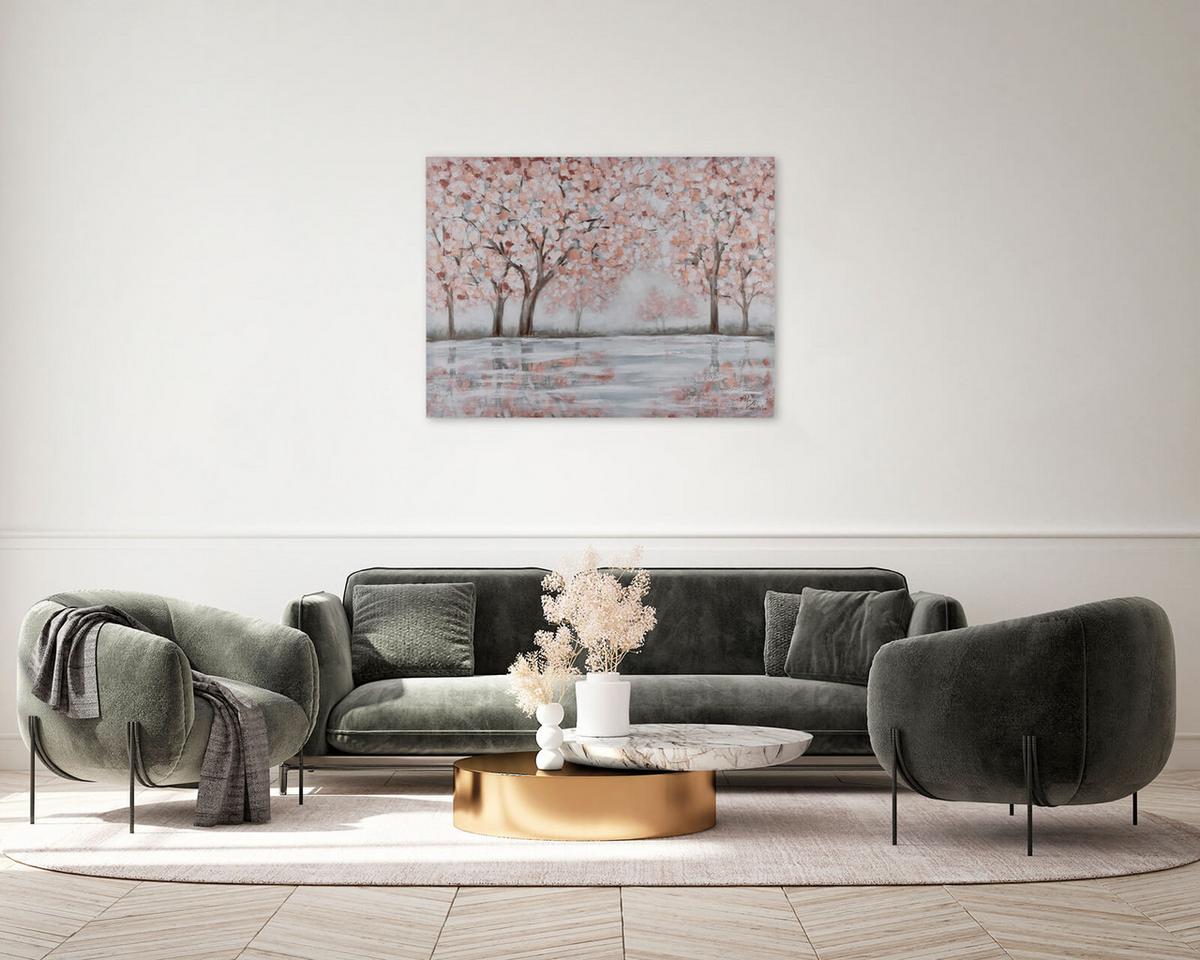 ACRYLBILD HANDGEMALT 100/75 cm - Pink/Grau, Holz/Textil (100/75cm) - KUNSTLOFT