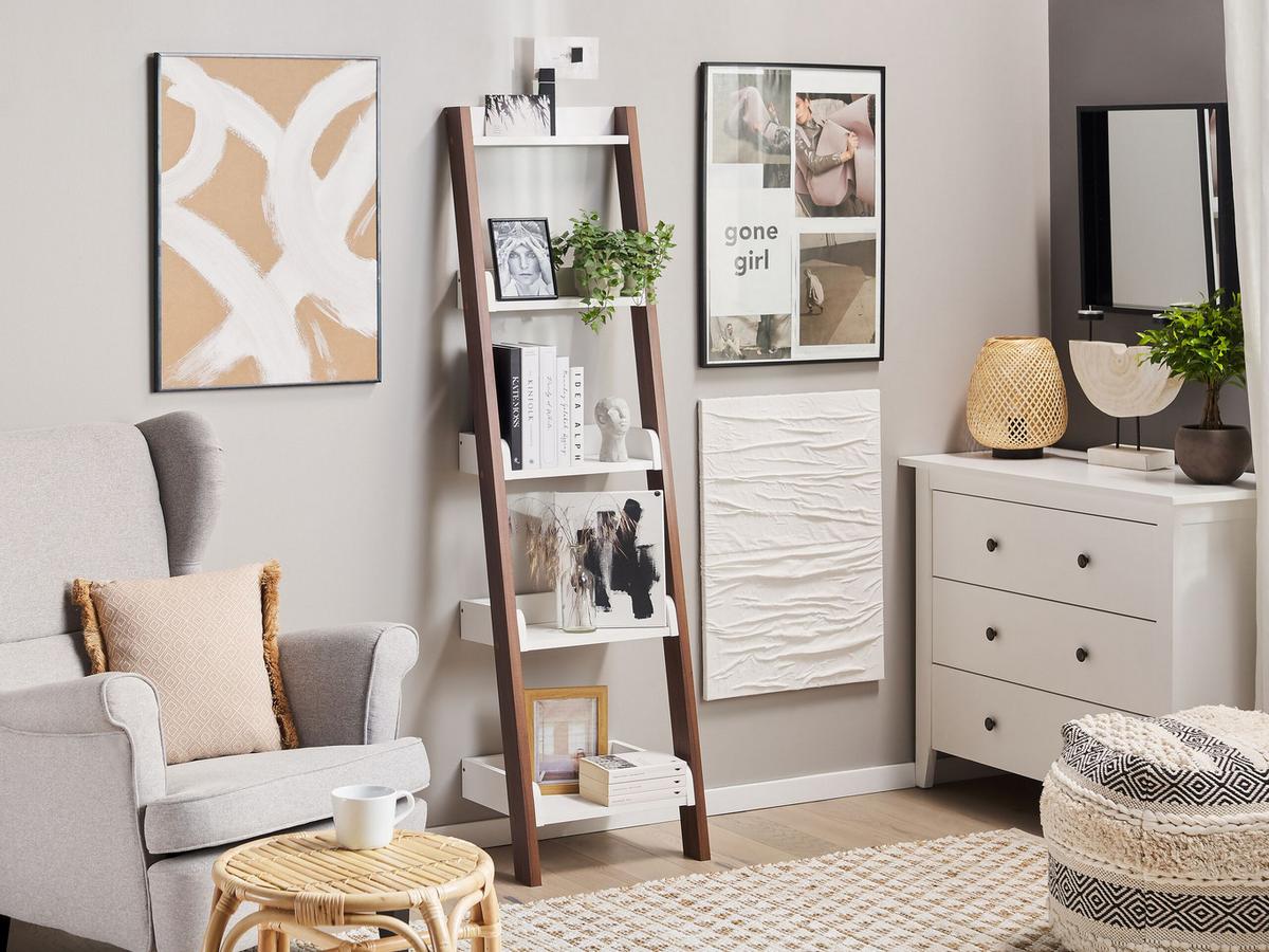 BÜCHERREGAL 5 Fächer Braun/Weiß Mobile Duo - Weiß, Holzwerkstoff (45/166/36cm) - Beliani
