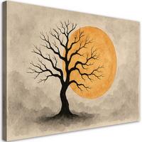 LEINWANDBILD Baum Aquarell Mond Minimalismus 60x40cm - Beige, Textil (60/40cm) - Feeby