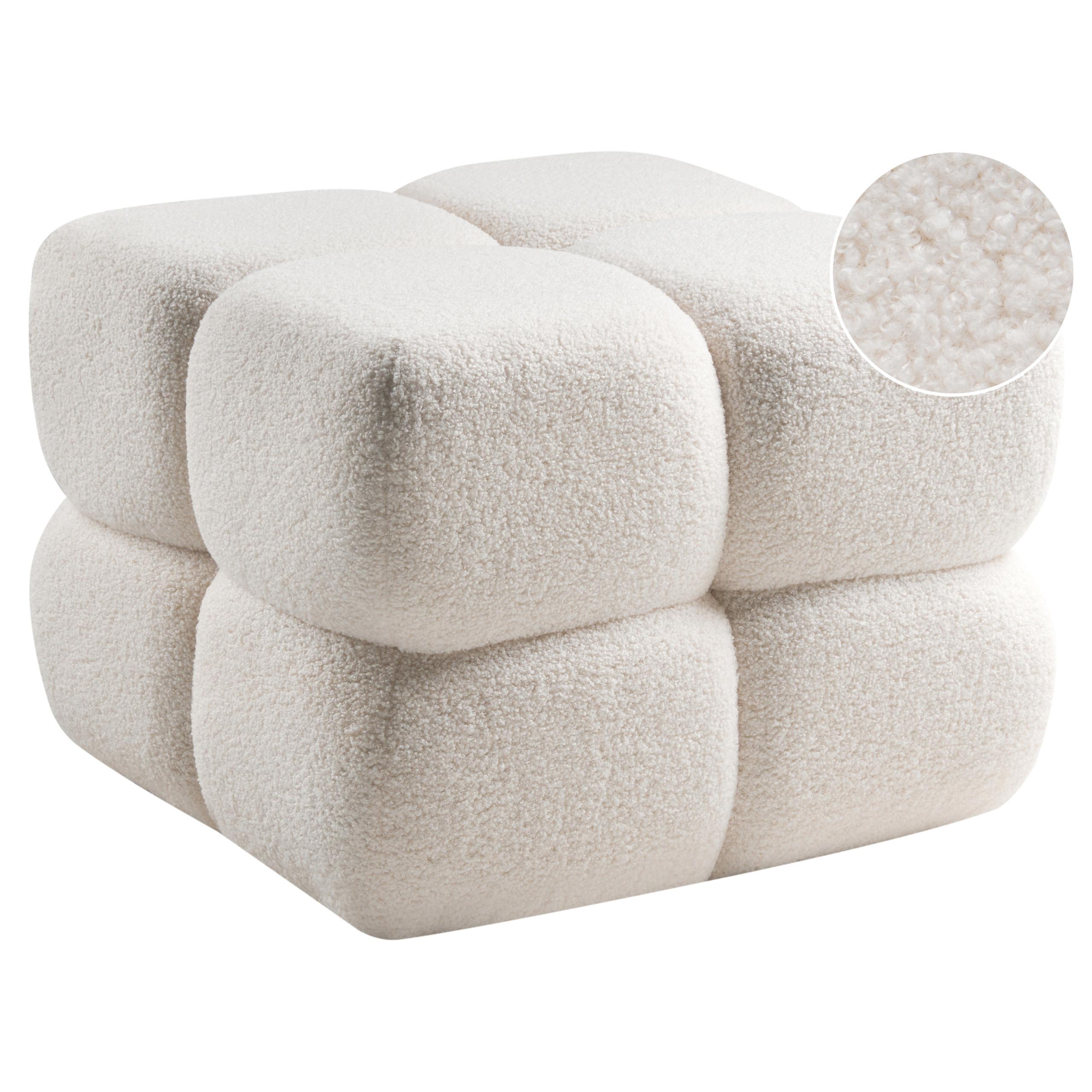 POUF Bouclé Cremeweiß Caliente - Weiß, Textil (60/44/60cm) - Beliani