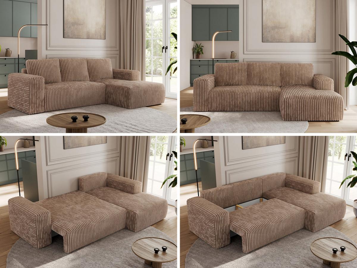 ECKSOFA TRENTINO L Braun Cord - Rechts - Schwarz/Braun, Kunststoff/Textil (164/266cm) - MKS