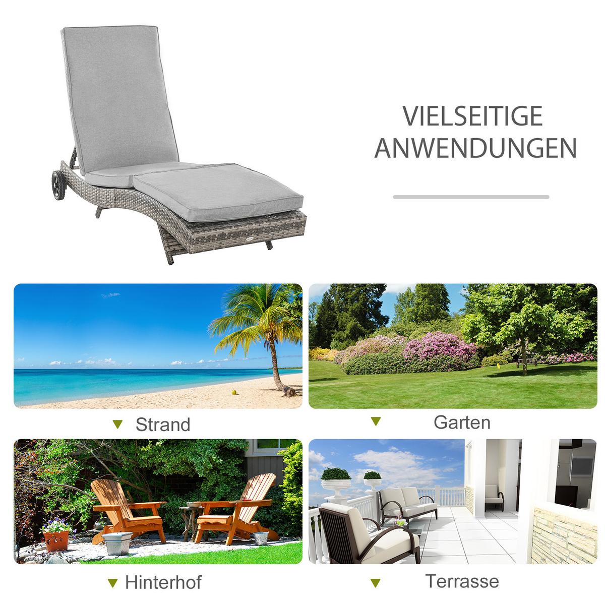 GARTENLIEGE mit Kissen 5-stufig verstellbar Metall Grau 207 x 70 x 70 cm - Grau, Metall (70/70/207cm) - Outsunny