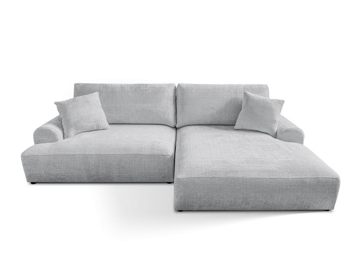 ECKSOFA Melvano mit Schlaffunktion und Bettkasten im Japandi-Stil aus weichem Hellgrau Chenille-Stoff - Hellgrau/Schwarz, Holz/Kunststoff (240/145cm) - S-Style