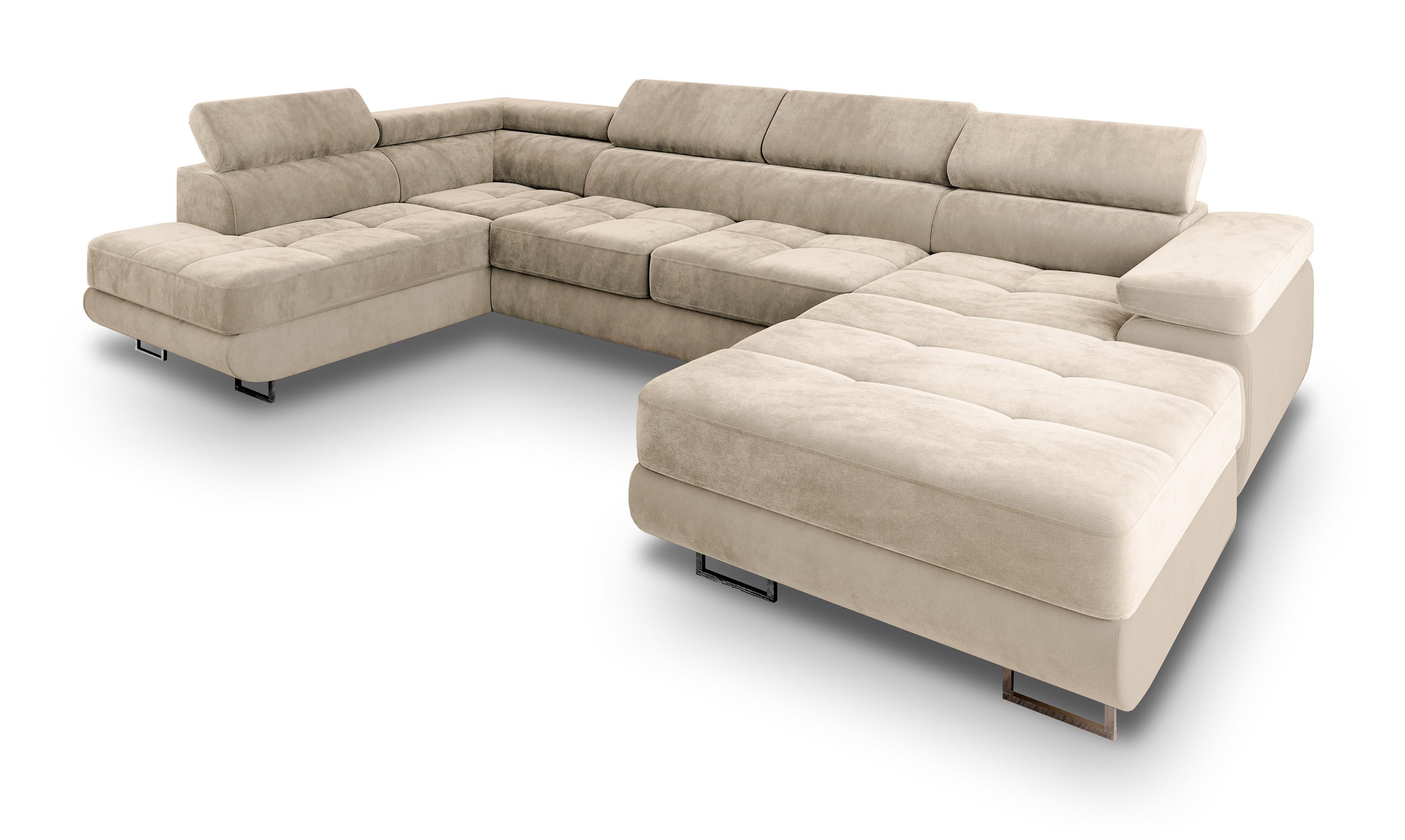 WOHNLANDSCHAFT CASONE L-S Creme Velours-Stoff mit Schlaffunktion - Silberfarben/Creme, Holz/Textil (345/90/202cm) - MASSENO