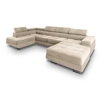 WOHNLANDSCHAFT CASONE L-S Creme Velours-Stoff mit Schlaffunktion - Silberfarben/Creme, Holz/Textil (345/90/202cm) - MASSENO