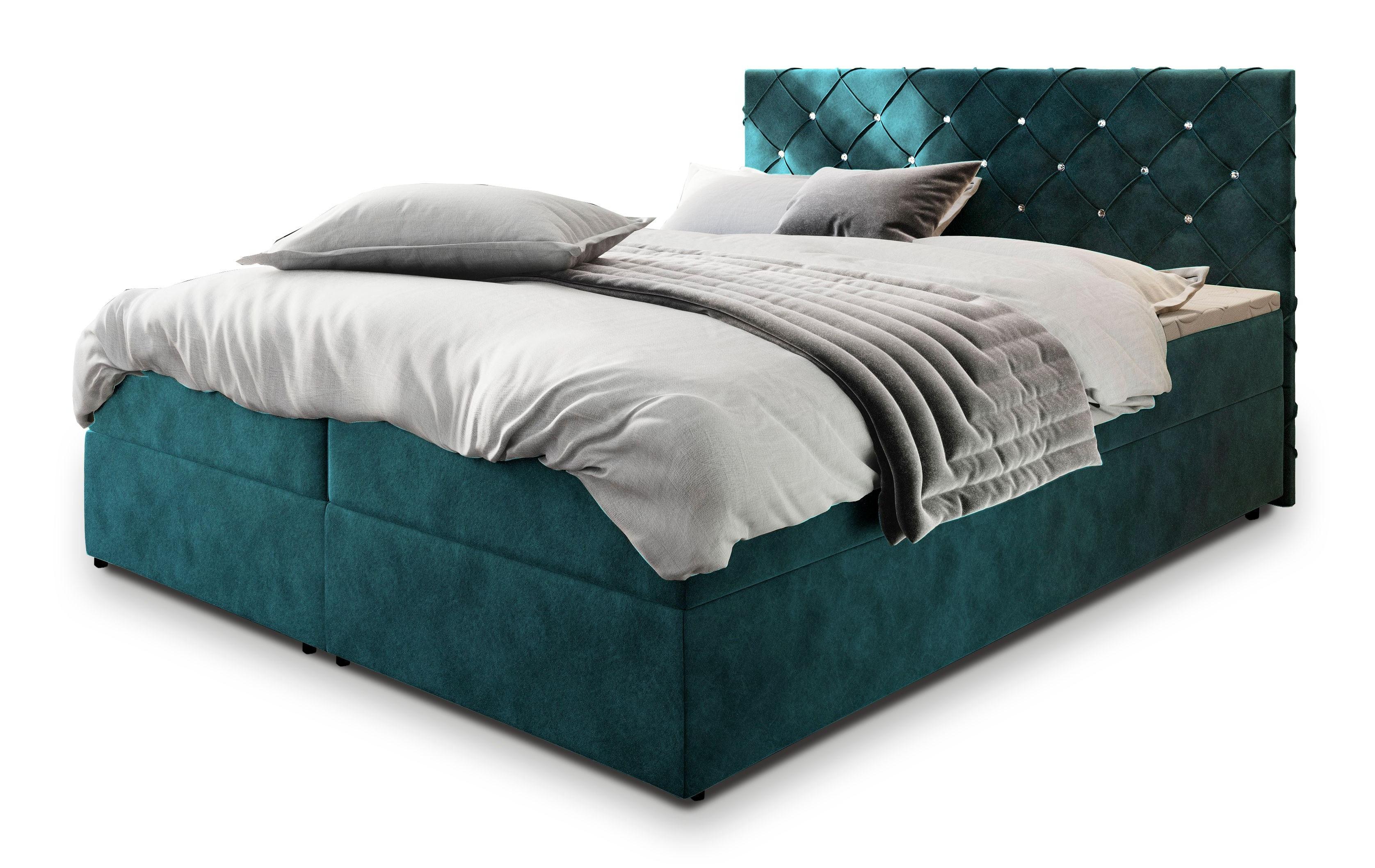 BOXBETT RIVA 140x200 cm mit Matratze und Topper - Blau - Blau, Holz (140/200cm) - MASSENO