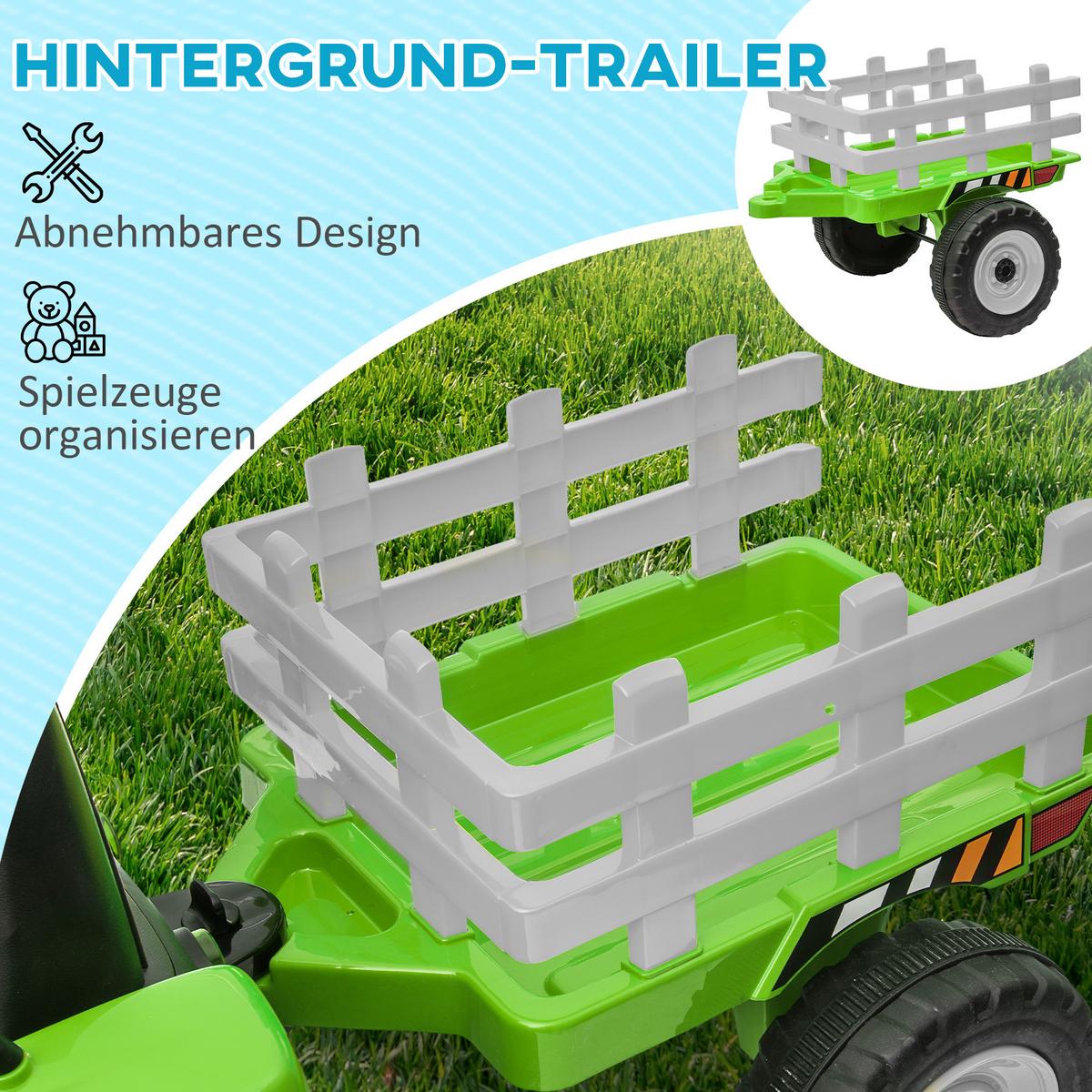 ELEKTRISCHER Traktor Kinder Aufsitztraktor mit MP3 Funktion, 3-6KM/H, Grün - Grün, Metall (136.5/50/52.5cm) - HOMCOM
