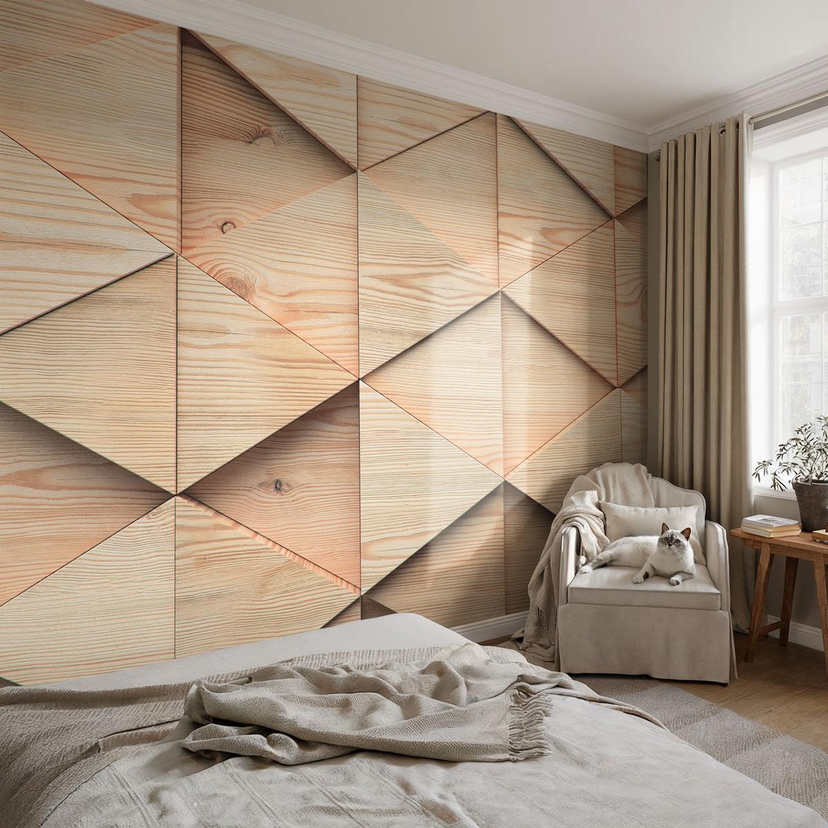 FOTOTAPETE 152x104 cm - Holzmosaik - Beige, Textil (152/104cm) - Wallfluent