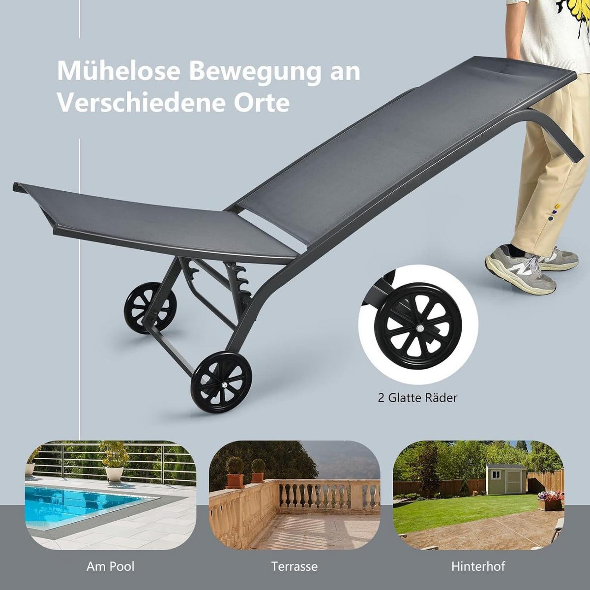 SONNENLIEGE mit Rollen grau - Grau, Metall (190.5/97/61cm) - COSTWAY
