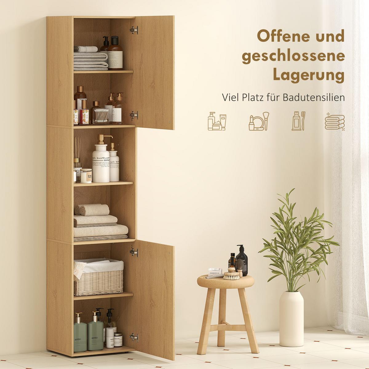 BADSCHRANK 4er Set Spanplatte MDF Eiche - Eichefarben, Holzwerkstoff (31/182/40cm) - HOMCOM
