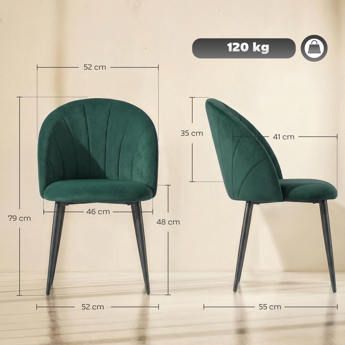 ESSZIMMERSTÜHLE 2ER-SET Dunkelgrün - Dunkelgrün/Schwarz, Textil/Metall (52/79/54cm) - HOMCOM