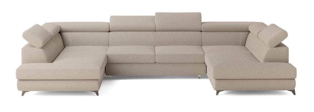 WOHNLANDSCHAFT VINTESSA Beige Boucle-Stoff mit Schlaffunktion - Beige, Holz (323/89/190cm) - MASSENO