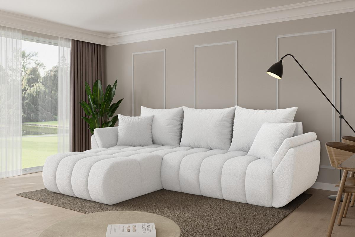 ECKSOFA mit Schlaffunktion Ottomane Links TOKO-L-v1 277x194x86 Weiß Bouclé - Schwarz/Weiß, Holzwerkstoff/Kunststoff (277/194cm) - ALTDECOR