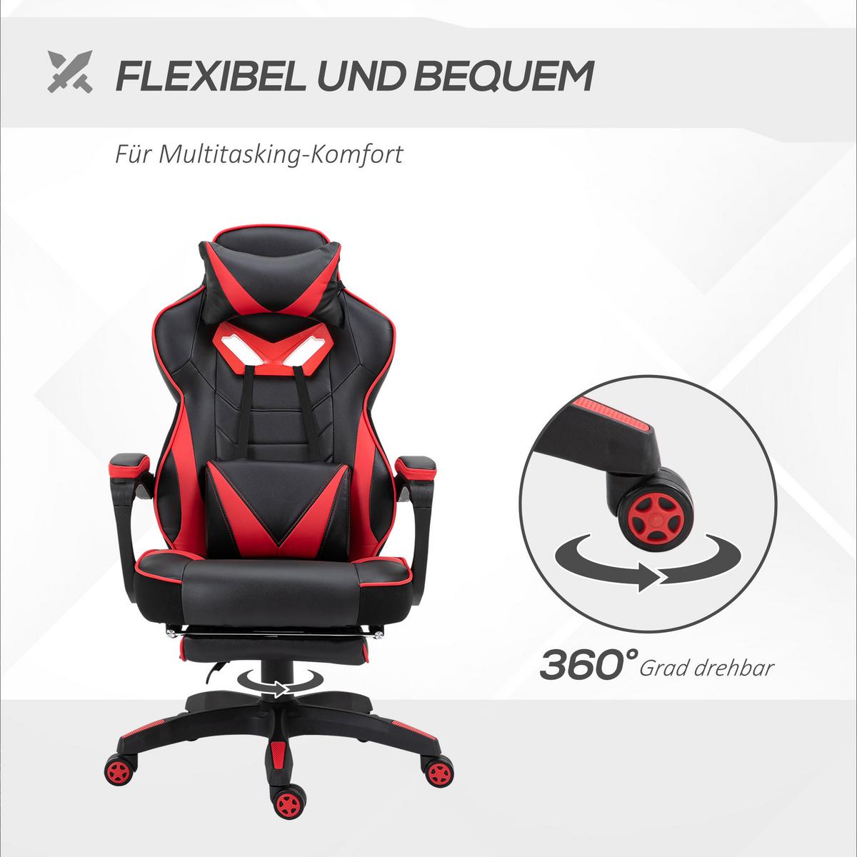 ERGONOMISCHER Bürostuhl, Schwarz+Rot - Multicolor, Leder (70/118.5/65cm) - Vinsetto