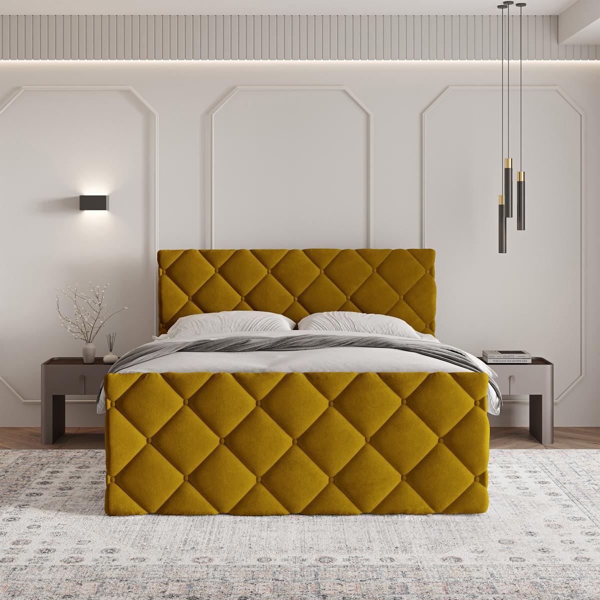 BOXBETT ROVARI 180x200 cm mit Matratze und Topper - Gelb - Gelb, Holz (180/200cm) - MASSENO