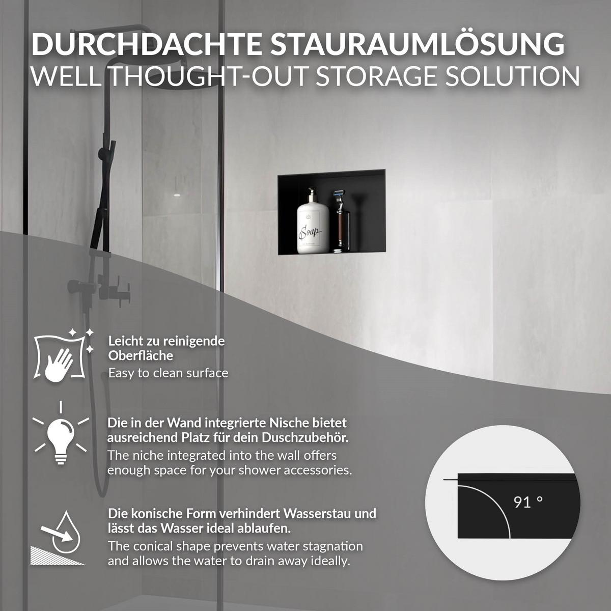 DUSCHNISCHE Schwarz 30/20 cm - Schwarz, Metall (30/20/10cm) - LuxeBath