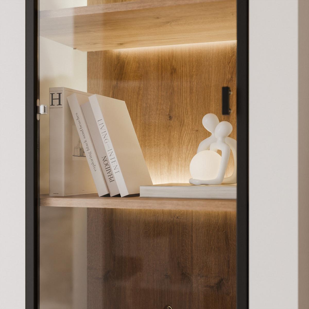 VITRINE AVENA Glastüren, 60/40/194 cm Weiß / Eiche - Weiß, Holzwerkstoff/Kunststoff (60/194/40cm) - Idohome