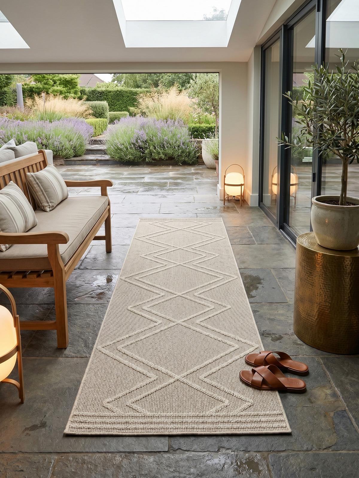 TEPPICH Outdoor IMST in Beige, im Boho-Stil, aus Polypropylen, 80 x 250 cm - Beige, Textil (80/250cm) - KADIMA DESIGN