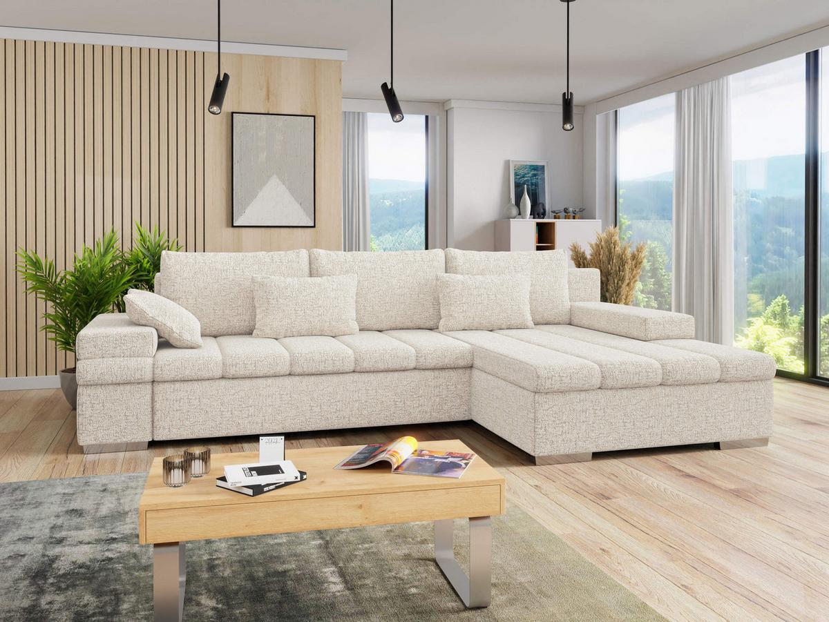 ECKSOFA Bangkok, Seite: Rechts - Silberfarben/Naturfarben, Holz/Textil (310/175cm) - MIRJAN24