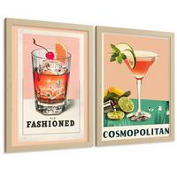 POSTER 2er Set Cocktail-Wandbilder Old Fashioned und Cosmopolitan Vintage Küche Bar Wanddeko Rahmenlos A3 - Klar, Papier (29.7/1/42cm) - Nacnic