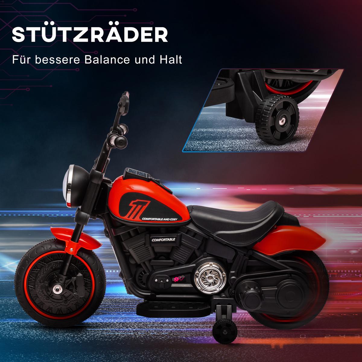 KINDER Elektro-Motorrad Kindermotorrad 6V Kinderfahrzeug für 1,5-3 Jahre Rot - Rot/Schwarz, Kunststoff/Metall (76/42/57cm) - HOMCOM