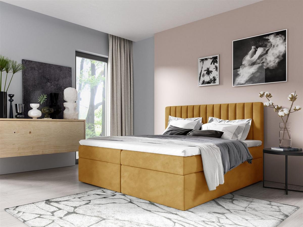 BOXBETT Linnea - Currygelb, Holzwerkstoff/Textil (140/220cm) - Fun Möbel