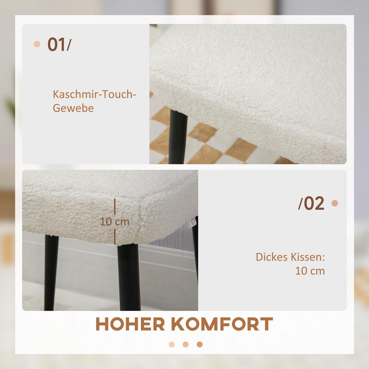 FUSSHOCKER Sitzhocker Quadratischer Schminkhocker mit Kaschmir-Optik, Stahlbeine - Creme, Kunststoff (42/44/42cm) - HOMCOM